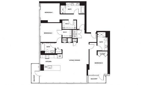 Floor plan for 3 beds, 3 baths, 1853 sqft